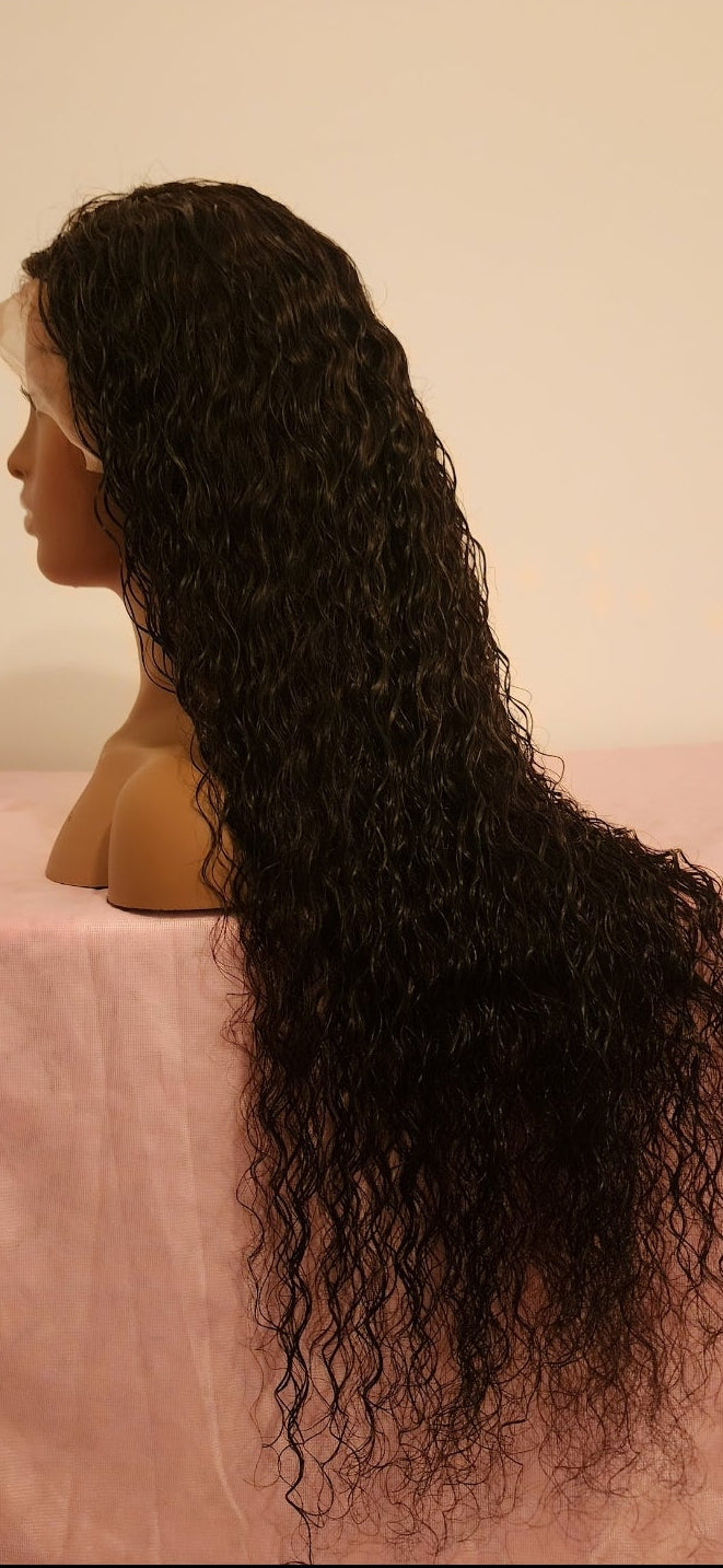 13x4 Transparent 30" Water Wave Frontal Lace Wig Curly Human Hair Wig