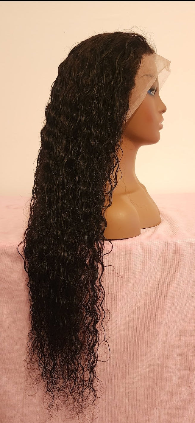 13x4 Transparent 30" Water Wave Frontal Lace Wig Curly Human Hair Wig