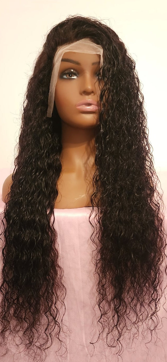 13x4 Transparent 30" Water Wave Frontal Lace Wig Curly Human Hair Wig