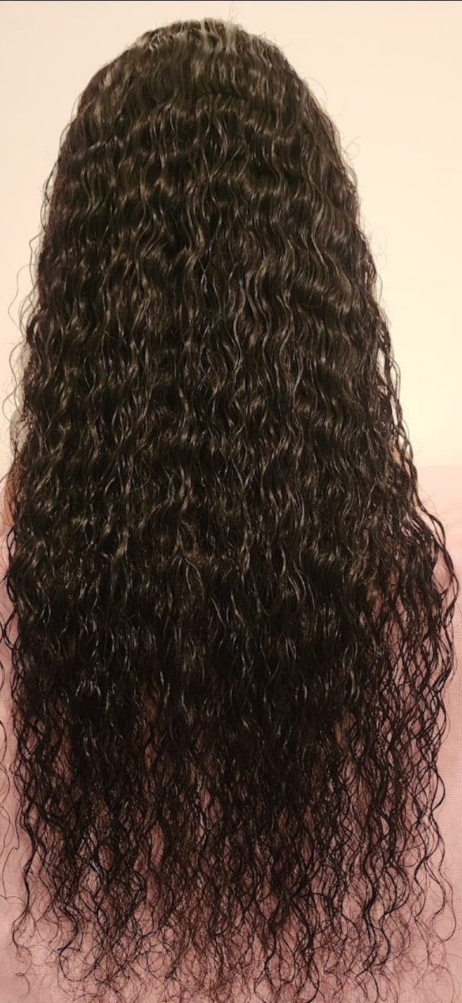 13x4 Transparent 30" Water Wave Frontal Lace Wig Curly Human Hair Wig
